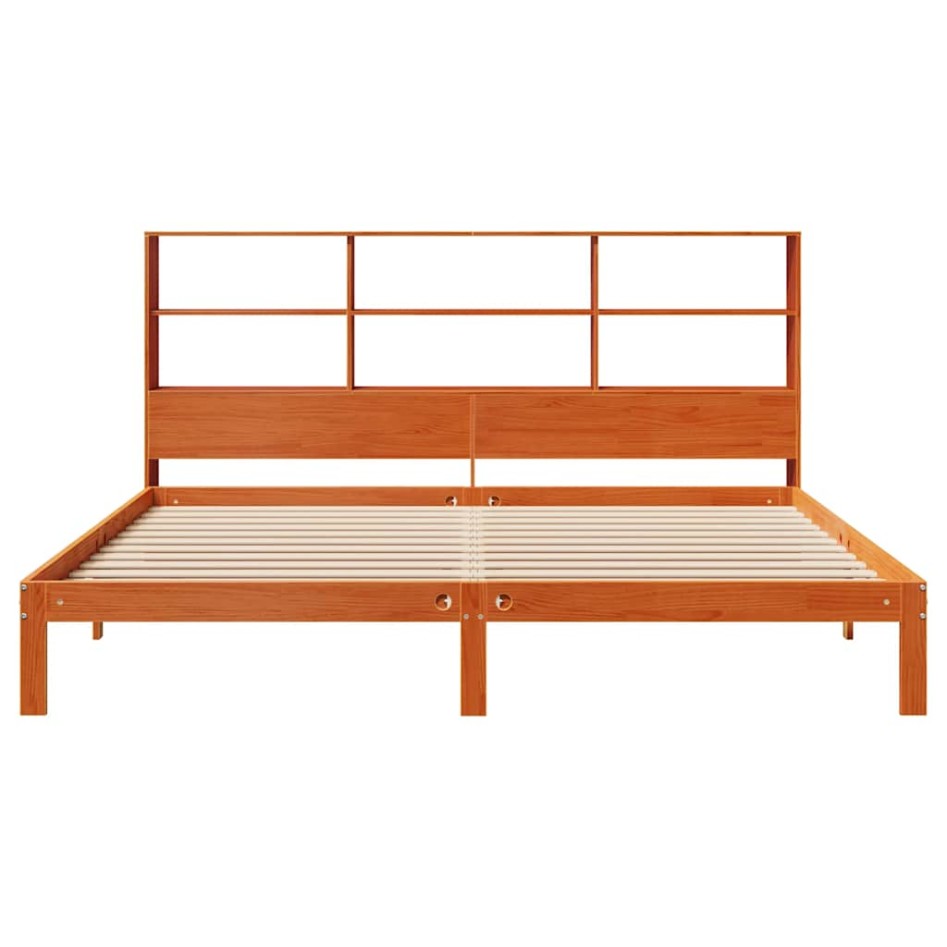 Cama con estantería sin colchón madera maciza marrón