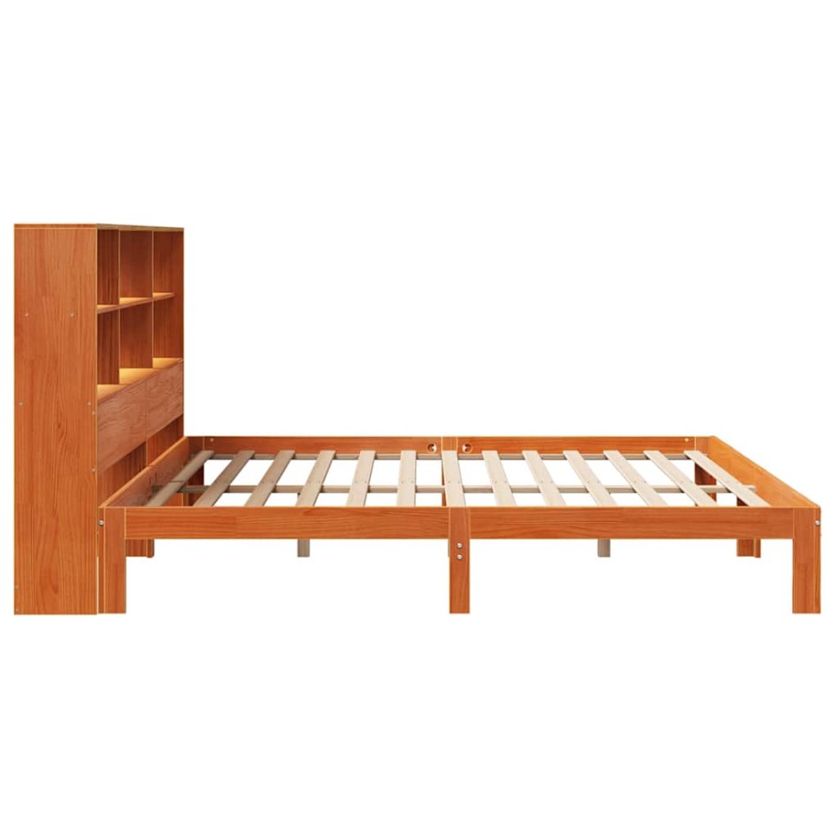 Cama con estantería sin colchón madera maciza marrón