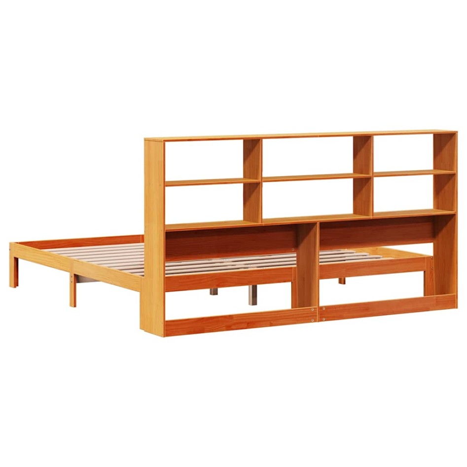 Cama con estantería sin colchón madera maciza marrón