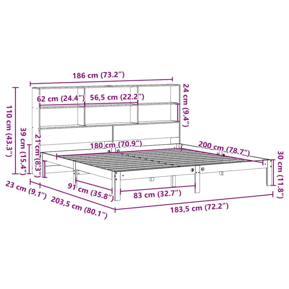 Cama con estantería sin colchón madera maciza marrón