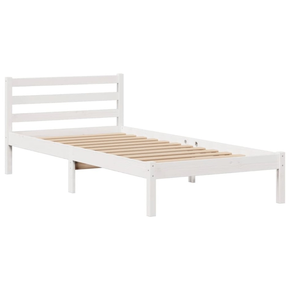 Cama con estantería sin colchón madera maciza blanca 100x200