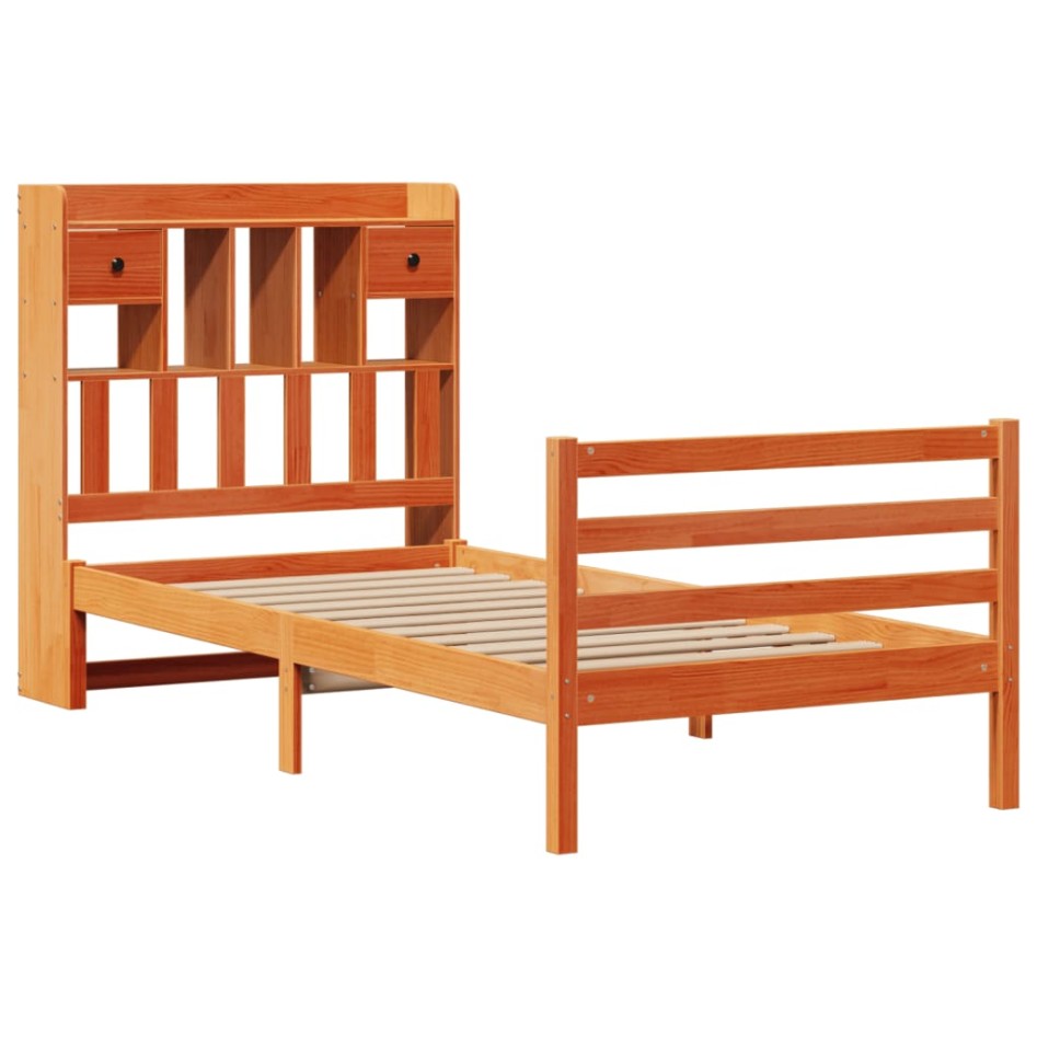 Cama con estantería sin colchón madera maciza marrón 90x190