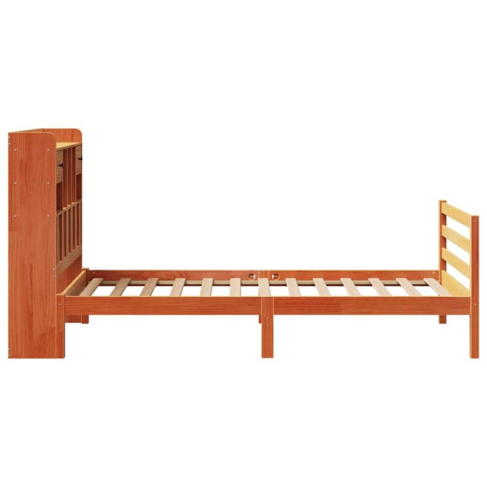 Cama con estantería sin colchón madera maciza marrón 90x190