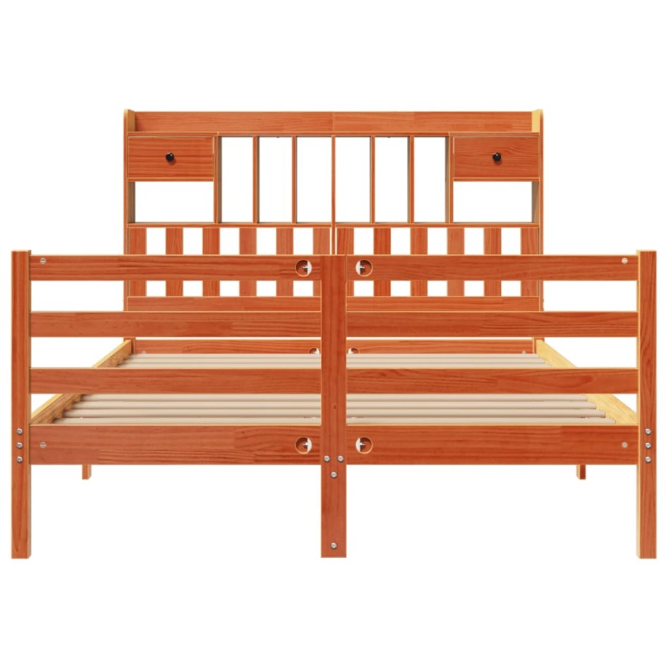 Cama con estantería sin colchón madera maciza marrón 140x200