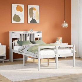 Cama con estantería sin colchón madera maciza blanca 135x190