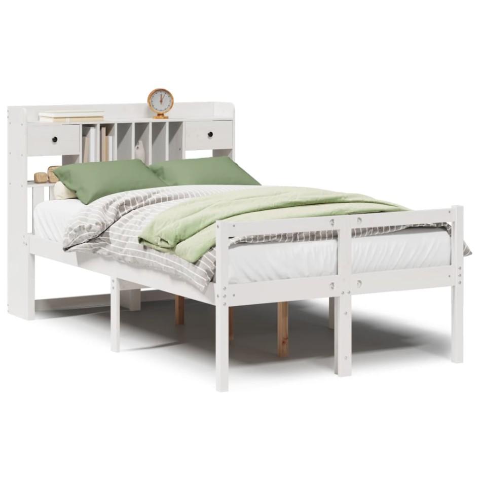 Cama con estantería sin colchón madera maciza blanca 135x190