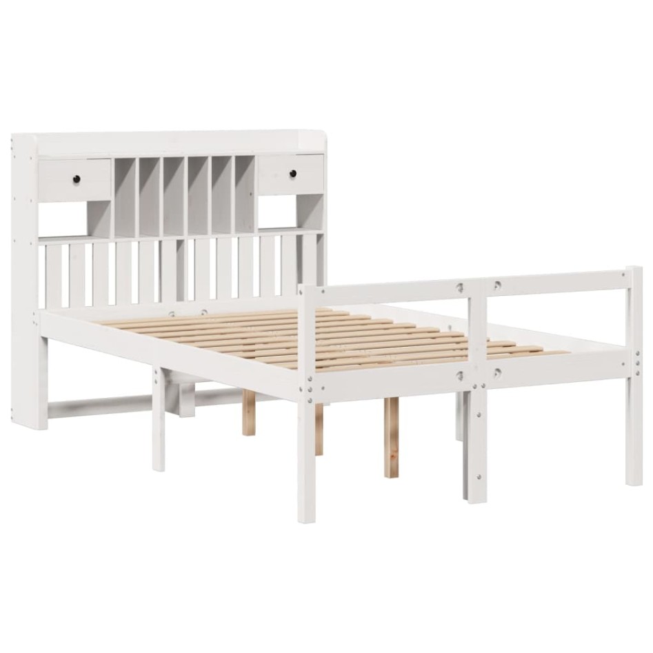 Cama con estantería sin colchón madera maciza blanca 135x190