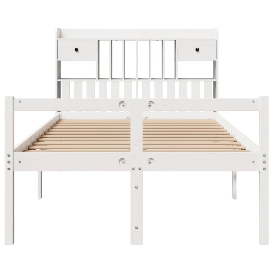 Cama con estantería sin colchón madera maciza blanca 135x190