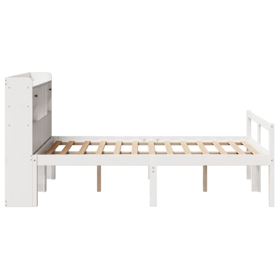 Cama con estantería sin colchón madera maciza blanca 135x190