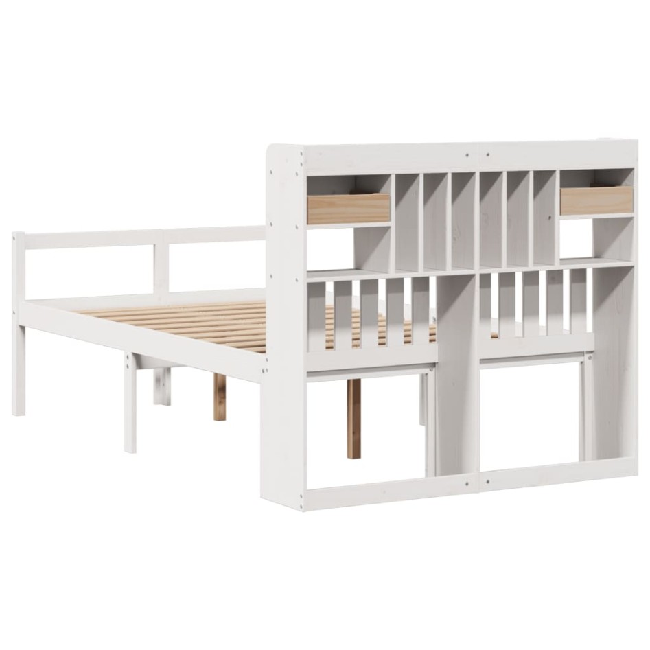 Cama con estantería sin colchón madera maciza blanca 135x190