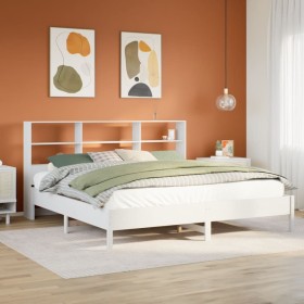 Cama con estantería sin colchón madera maciza blanca 200x200