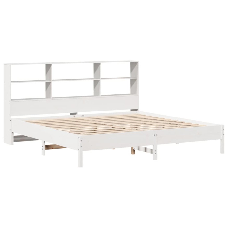 Cama con estantería sin colchón madera maciza blanca 200x200