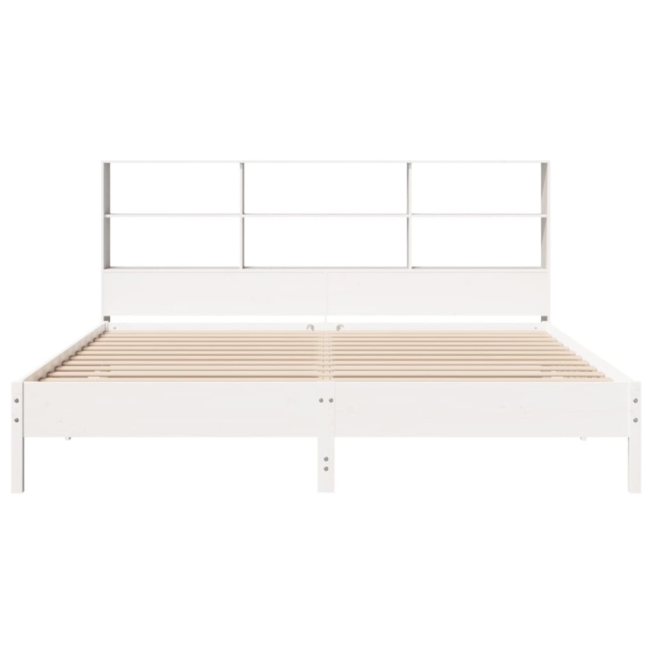 Cama con estantería sin colchón madera maciza blanca 200x200