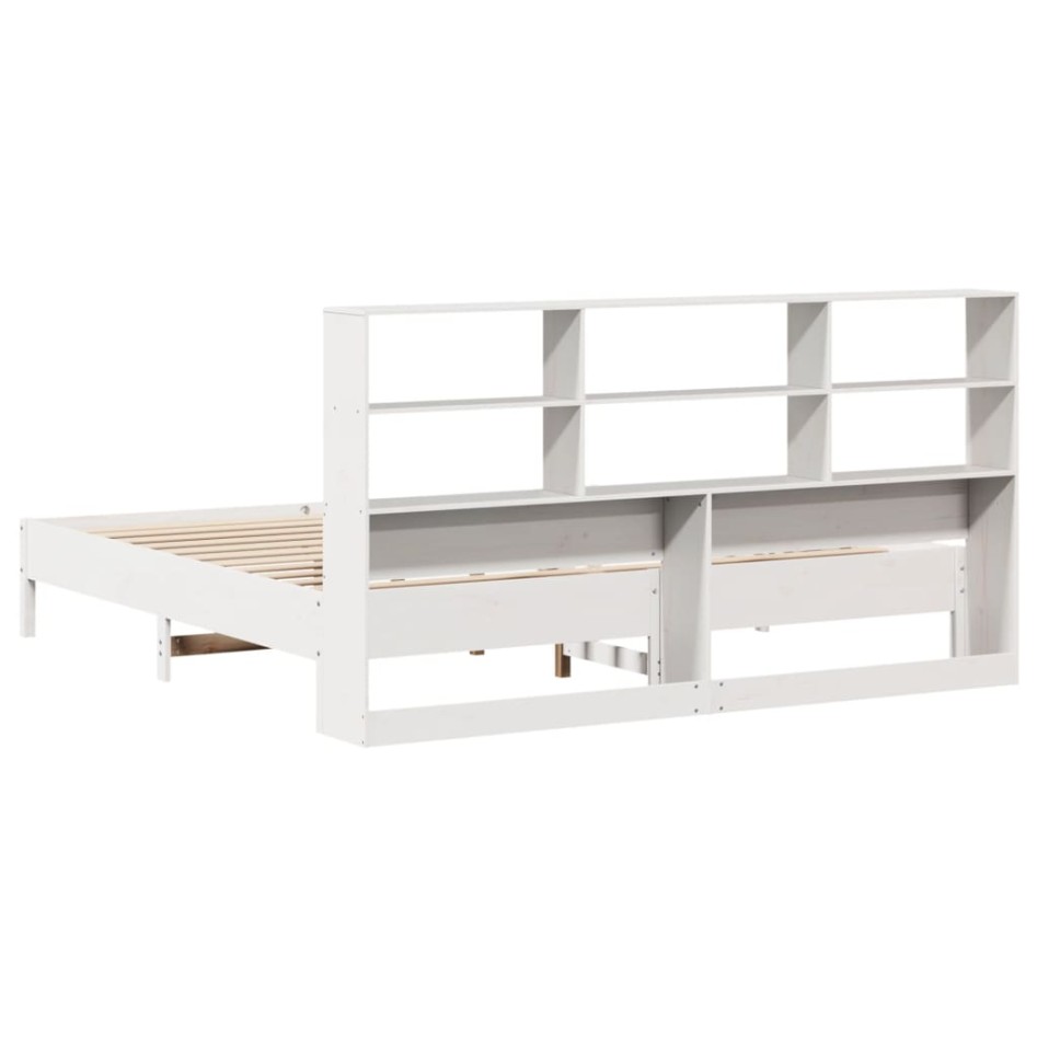 Cama con estantería sin colchón madera maciza blanca 200x200