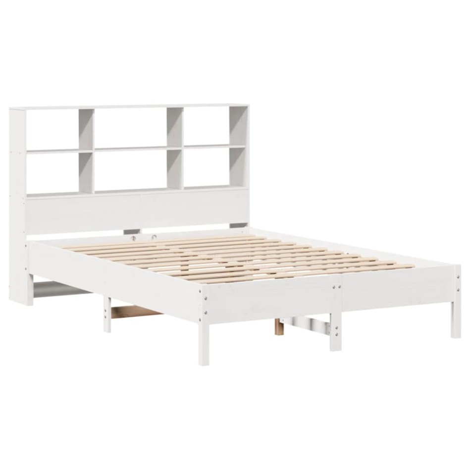 Cama con estantería sin colchón madera maciza blanca 160x200