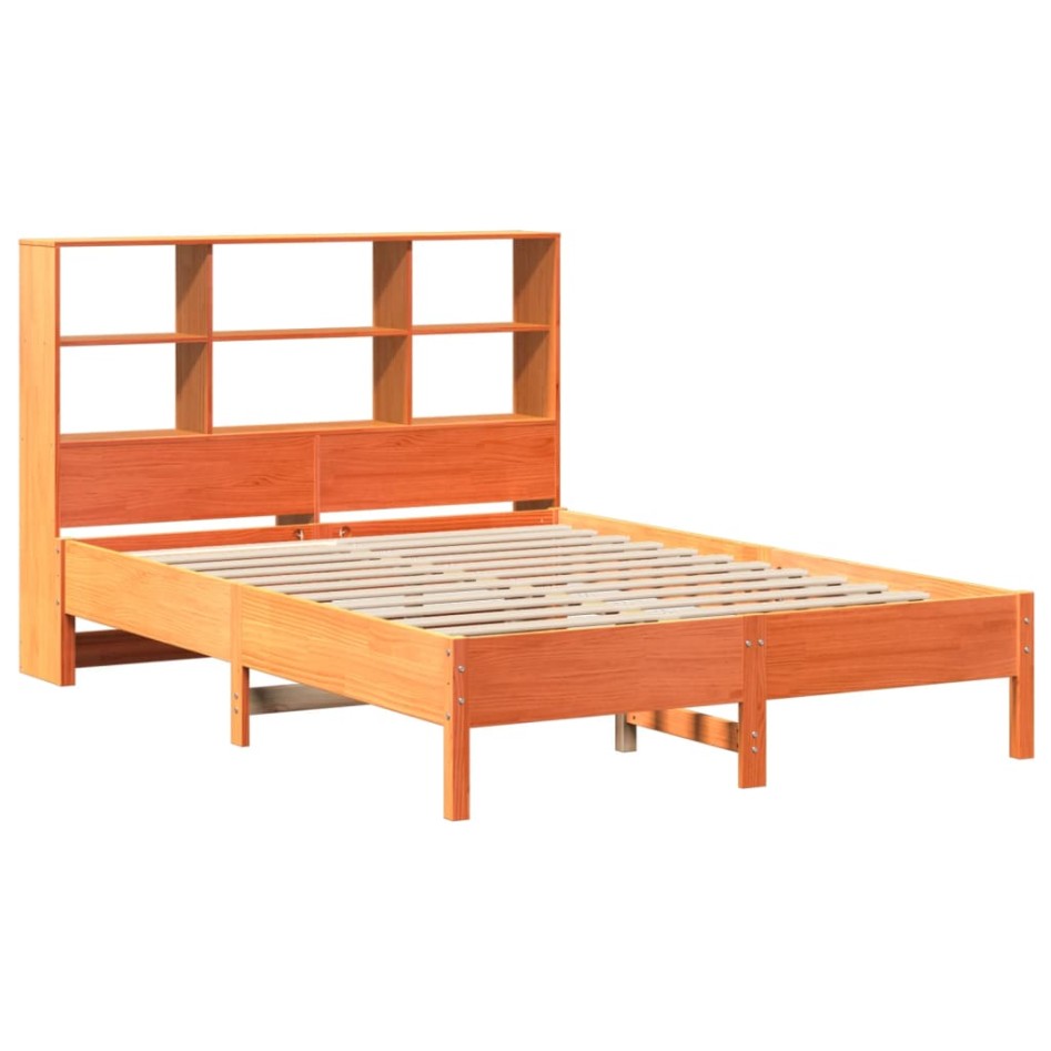 Cama con estantería sin colchón madera maciza marrón 140x190