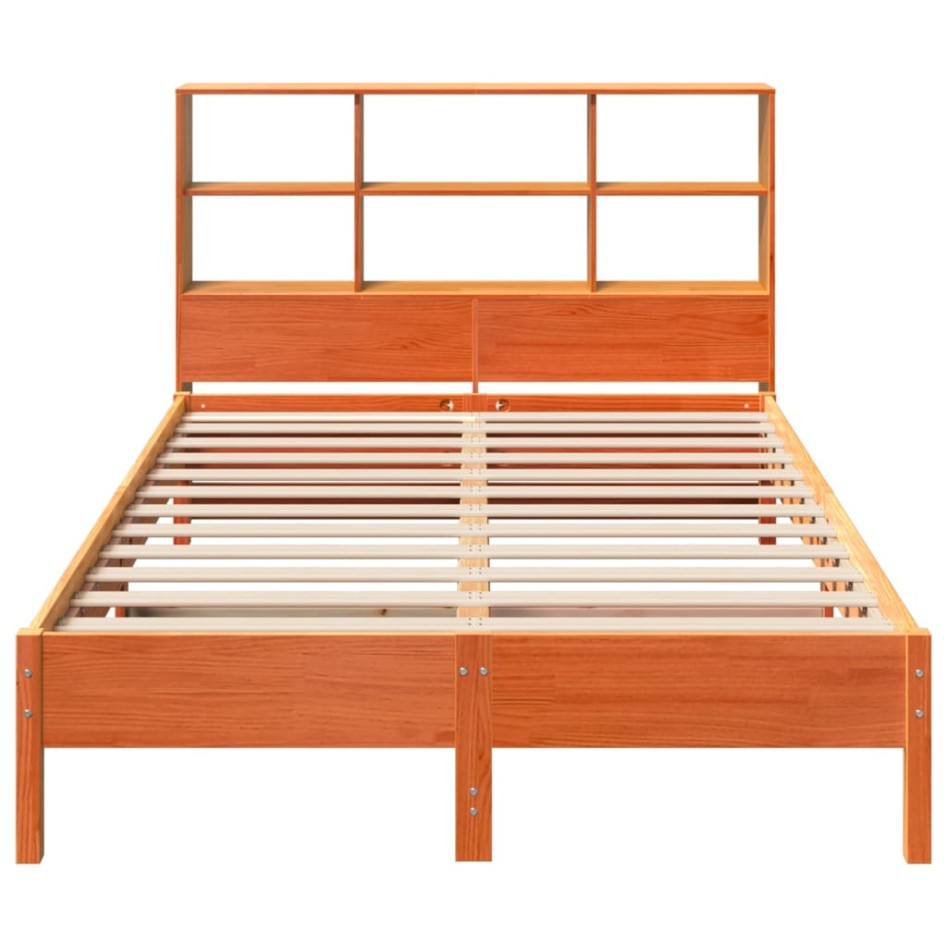 Cama con estantería sin colchón madera maciza marrón 140x190