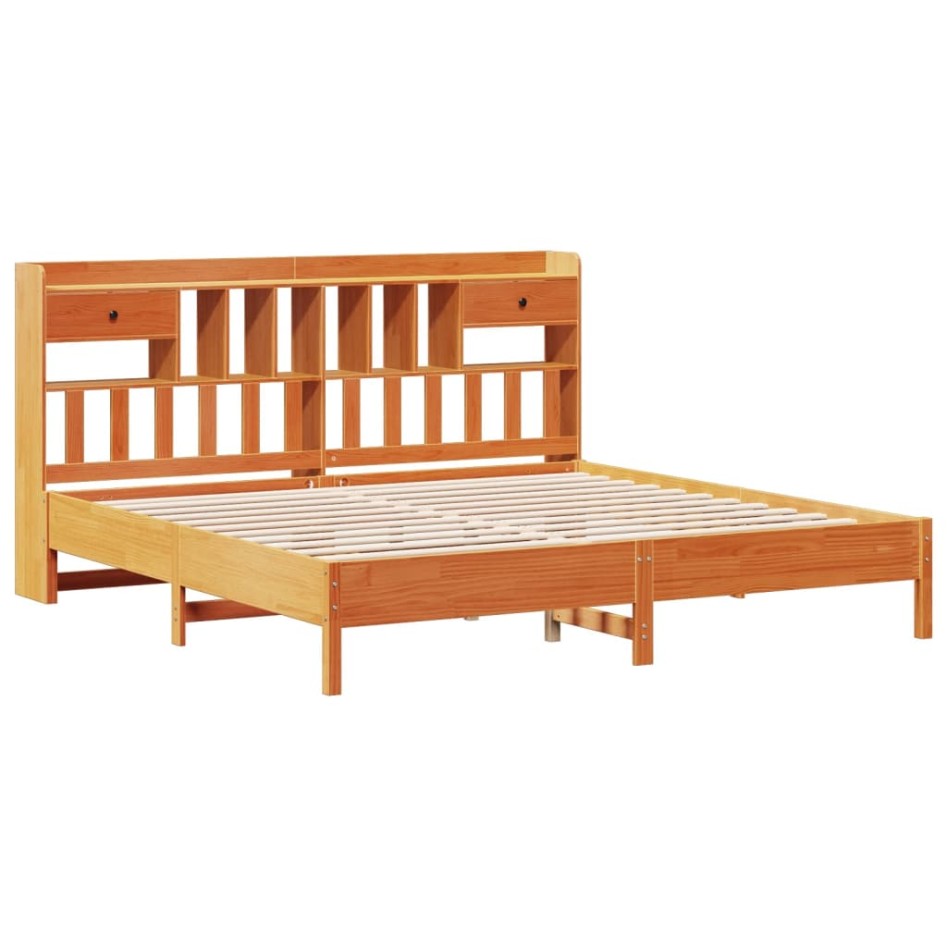 Cama con estantería sin colchón madera maciza marrón 200x200