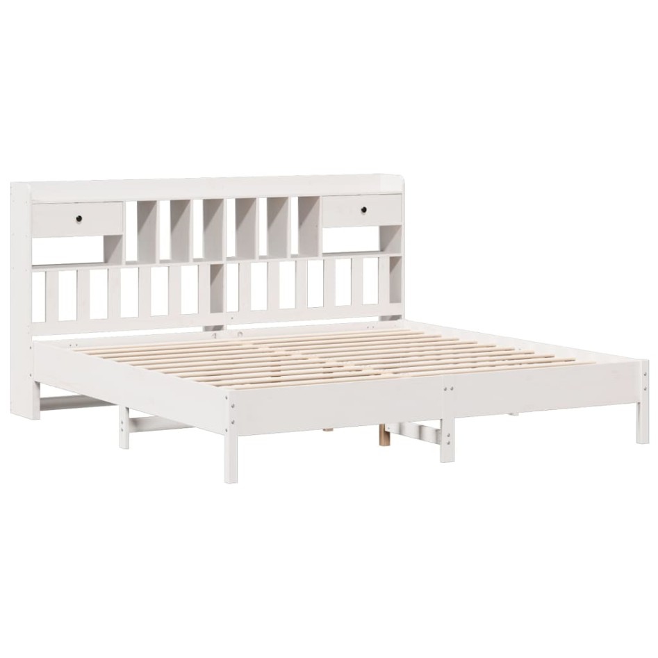 Cama con estantería sin colchón madera maciza blanca 180x200