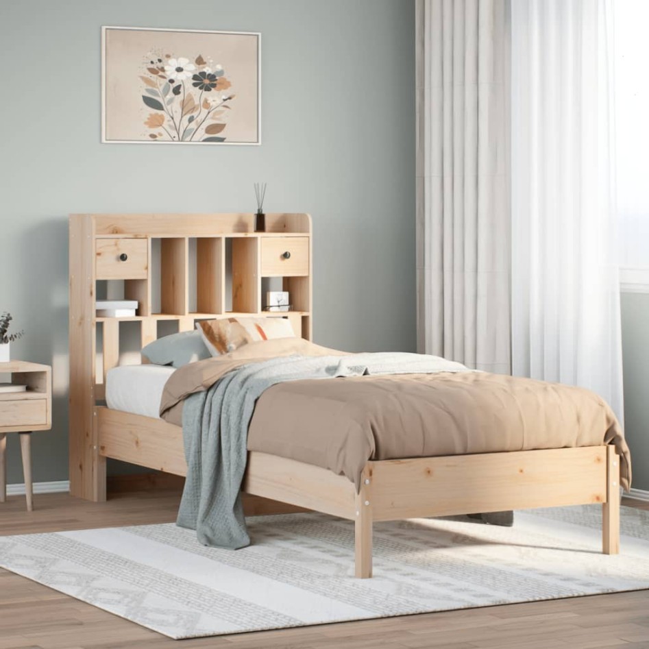 Cama con estantería sin colchón madera maciza de pino
