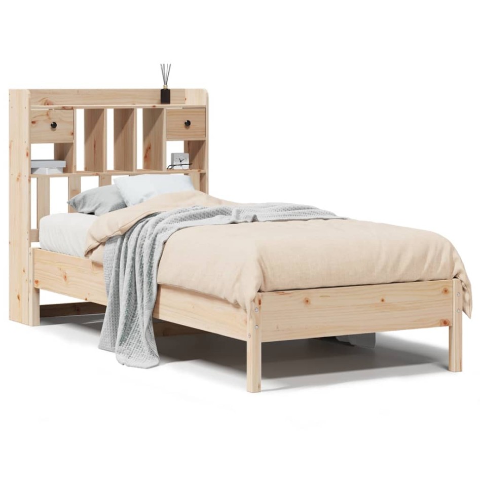 Cama con estantería sin colchón madera maciza de pino