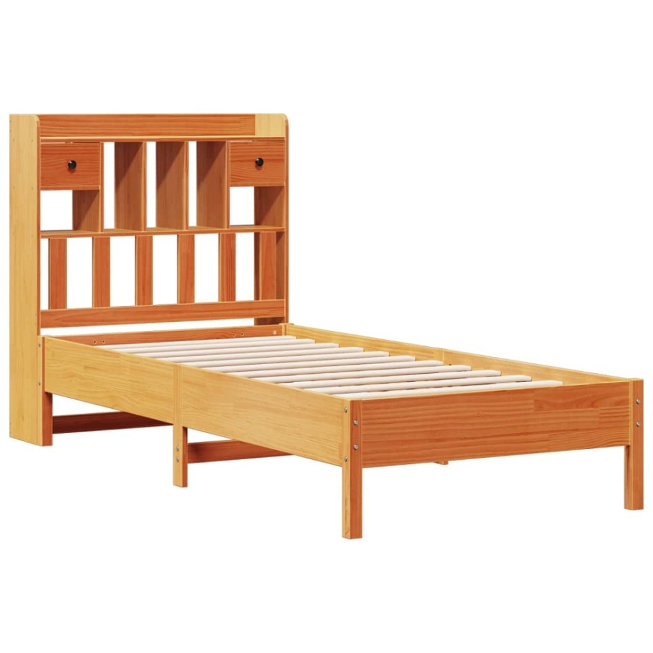 Cama con estantería sin colchón madera maciza marrón 100x200