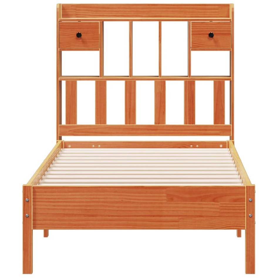 Cama con estantería sin colchón madera maciza marrón 100x200