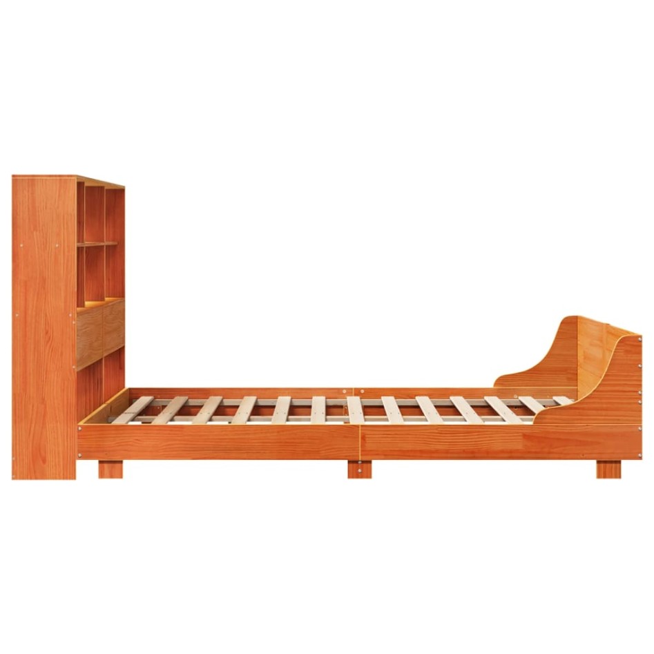 Cama sin colchón madera maciza pino marrón cera 150x200