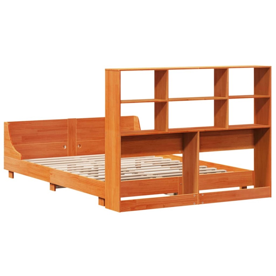Cama sin colchón madera maciza pino marrón cera 150x200