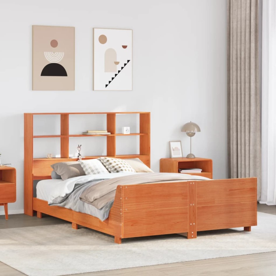 Estructura de cama sin colchón madera maciza marrón 135x190