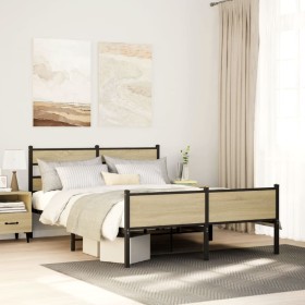 Estructura de cama sin colchón metal roble Sonoma 160x200