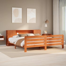 Cama sin colchón madera maciza de pino marrón cera 180x200