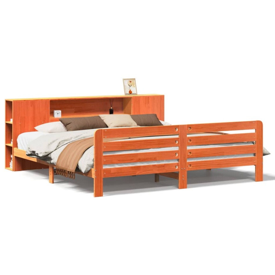 Cama sin colchón madera maciza de pino marrón cera 180x200