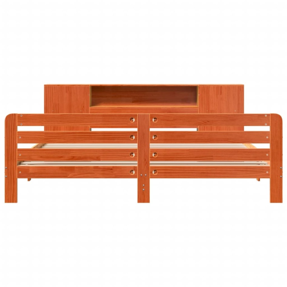 Cama sin colchón madera maciza de pino marrón cera 180x200