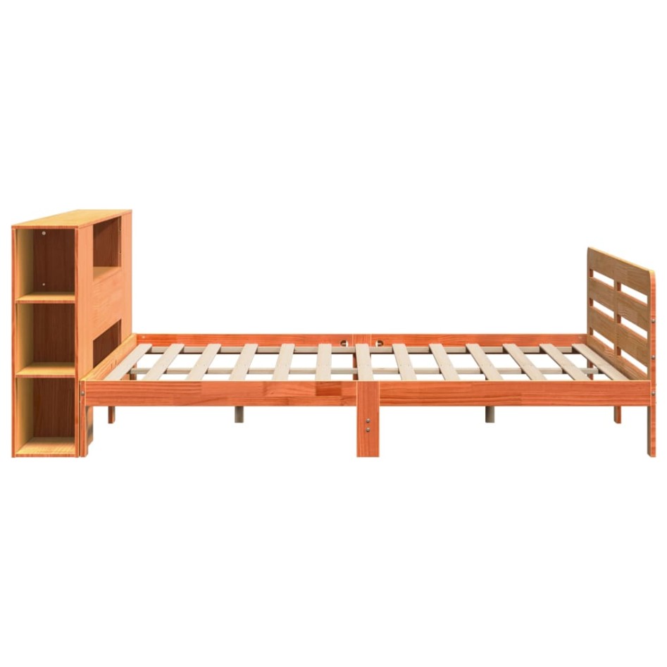 Cama sin colchón madera maciza de pino marrón cera 180x200