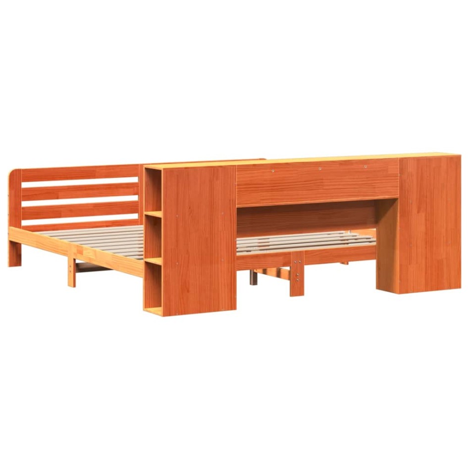 Cama sin colchón madera maciza de pino marrón cera 180x200