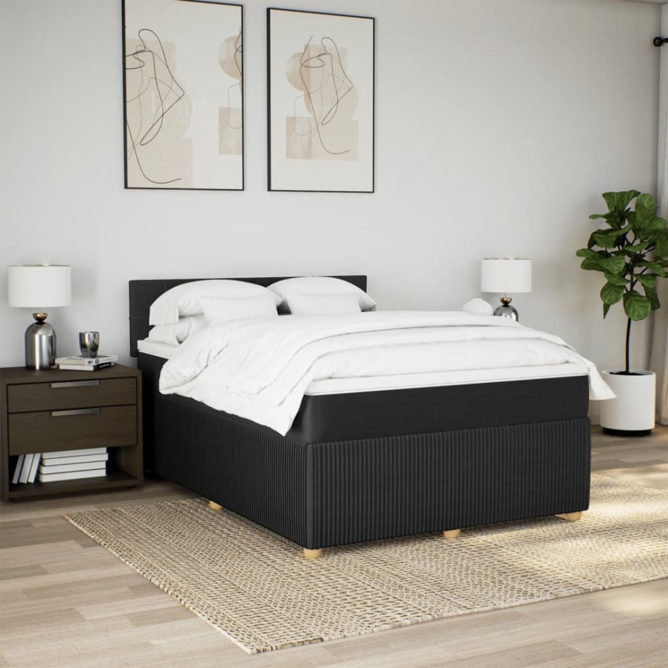 Cama box spring con colchón tela negro 140x190