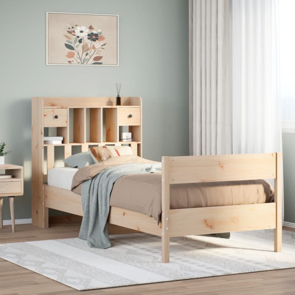 Cama con estantería sin colchón madera maciza de pino 90x200