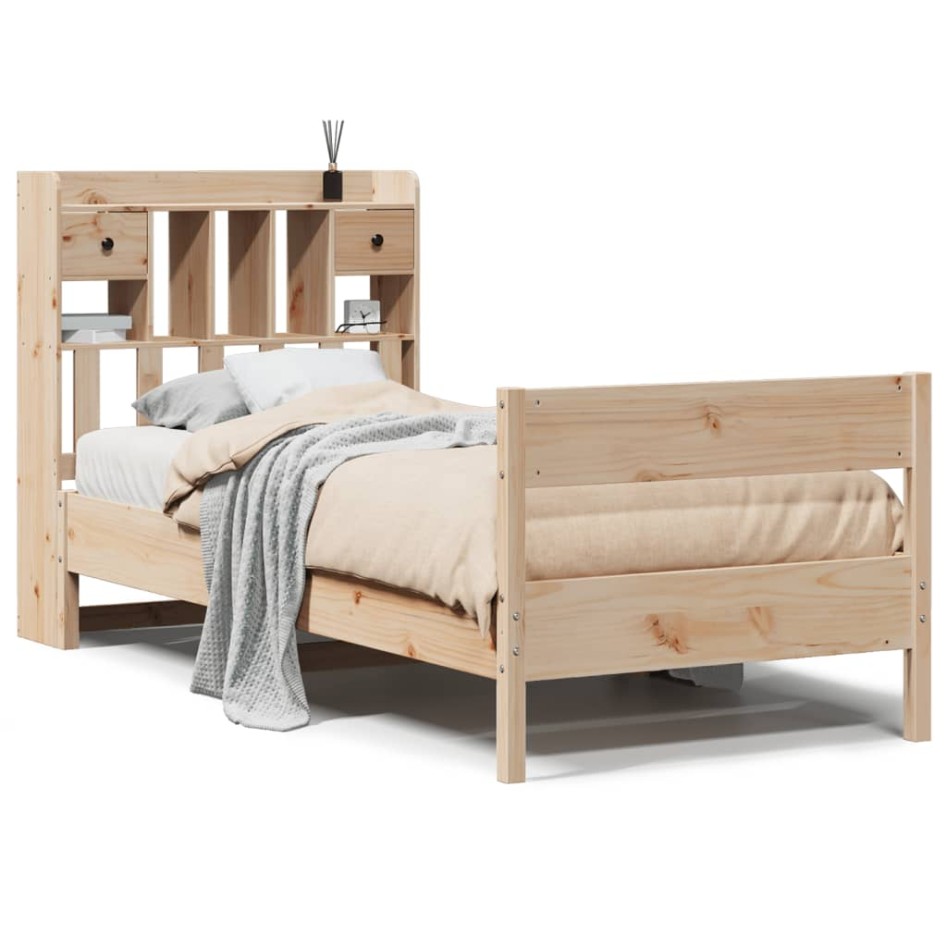 Cama con estantería sin colchón madera maciza de pino 90x200
