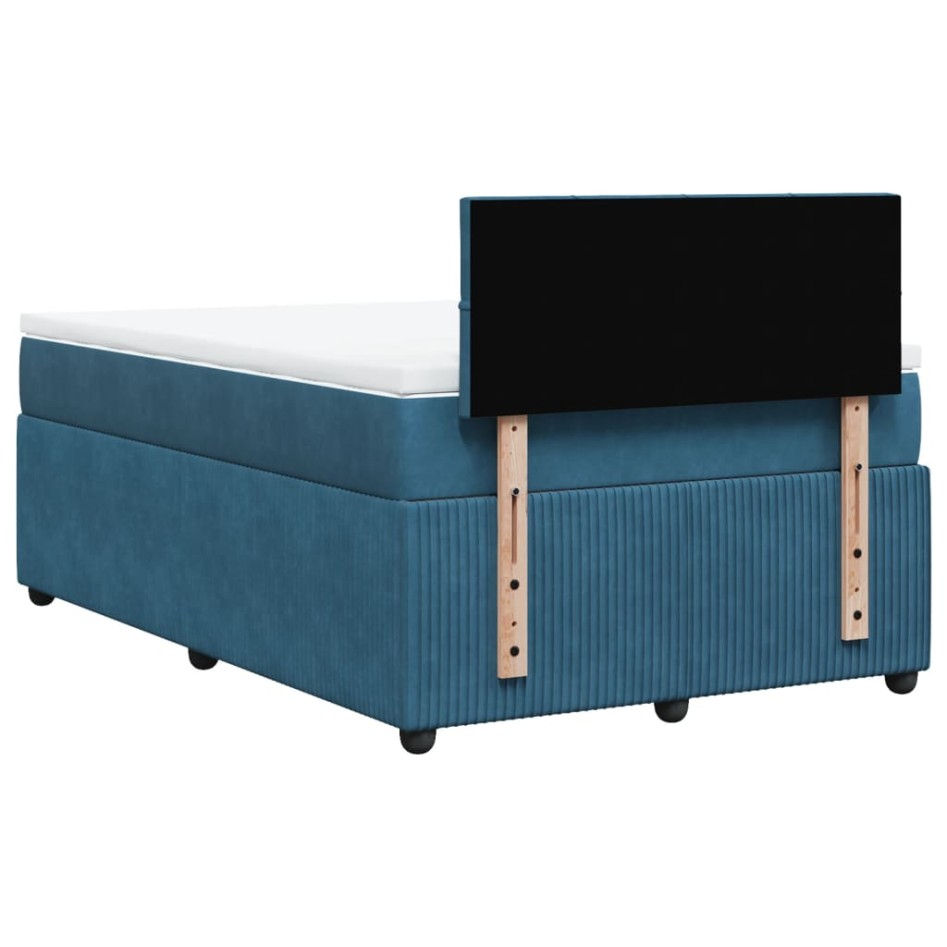 Cama box spring con colchón terciopelo azul 120x190