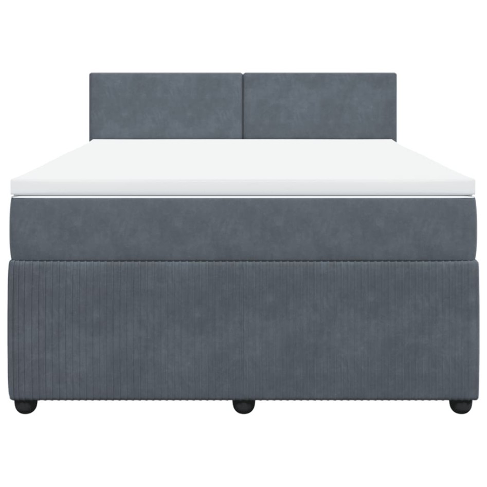 Cama box spring con colchón terciopelo gris oscuro 140x190