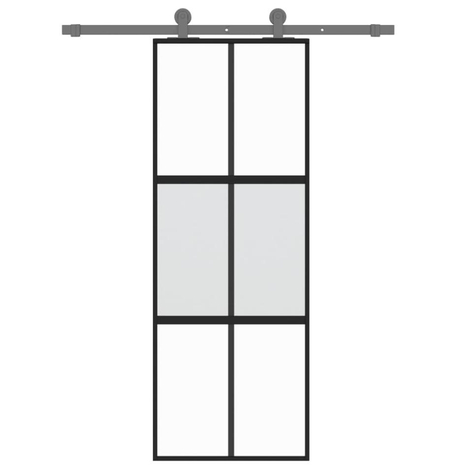 Puerta corredera vidrio templado y aluminio negra 76x205