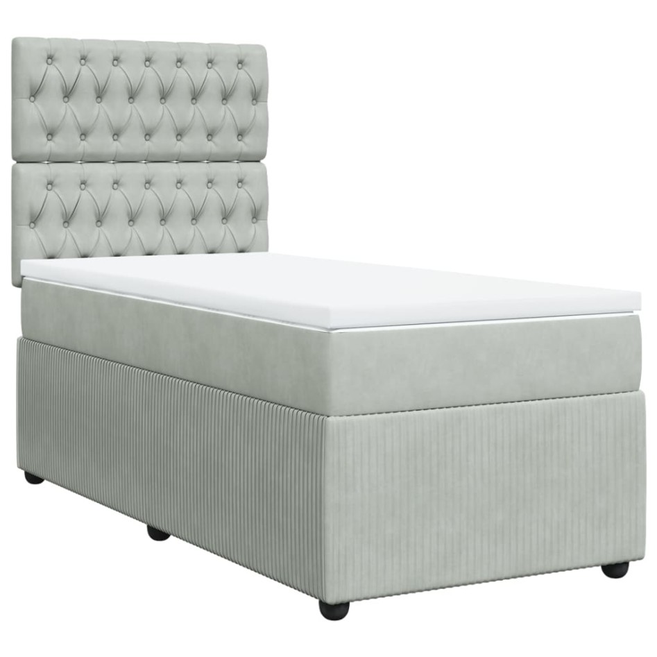 Cama box spring con colchón terciopelo gris claro 90x190