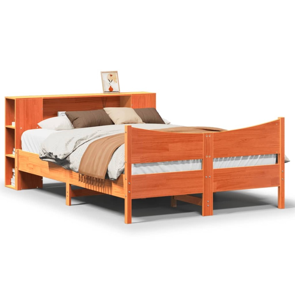 Cama sin colchón madera maciza de pino marrón cera 160x200