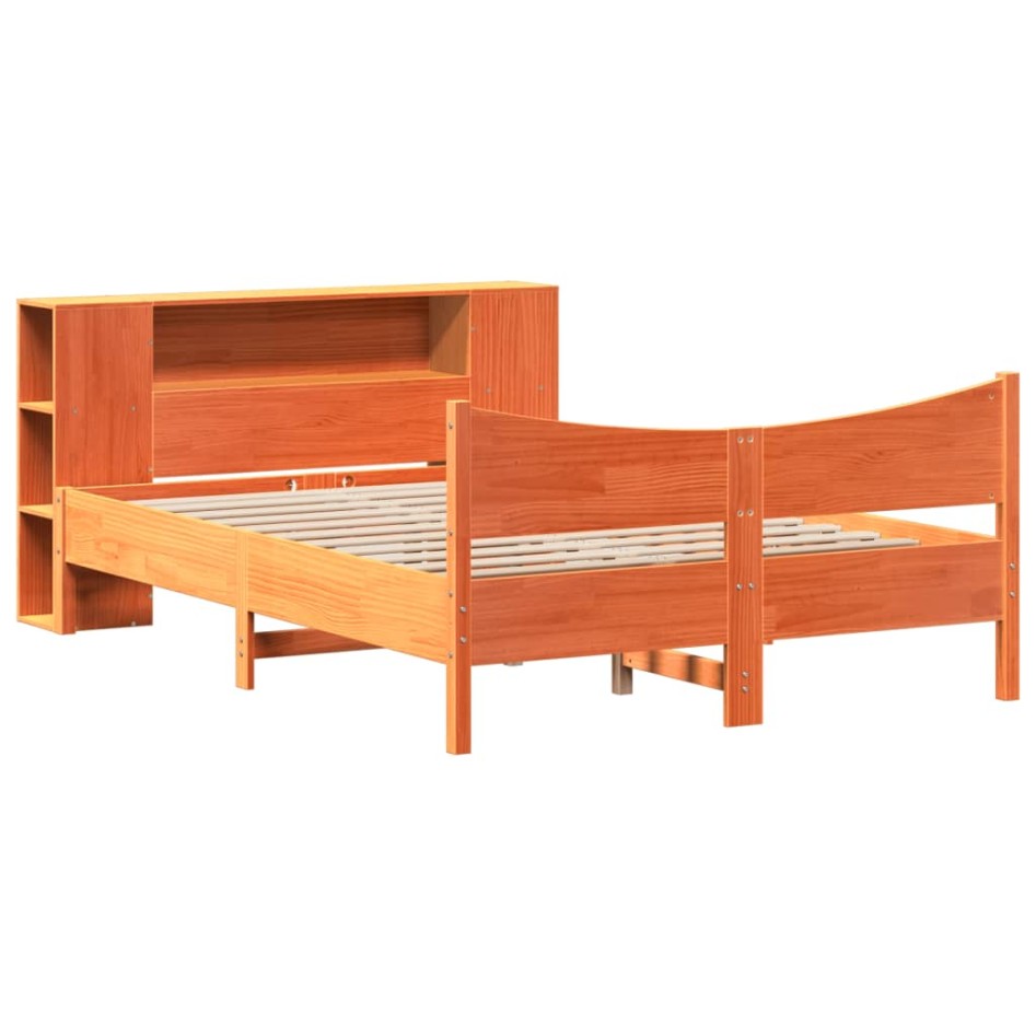 Cama sin colchón madera maciza de pino marrón cera 160x200