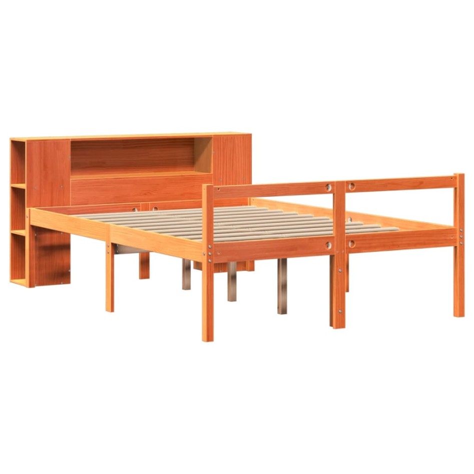Cama con estantería sin colchón madera maciza marrón 135x190