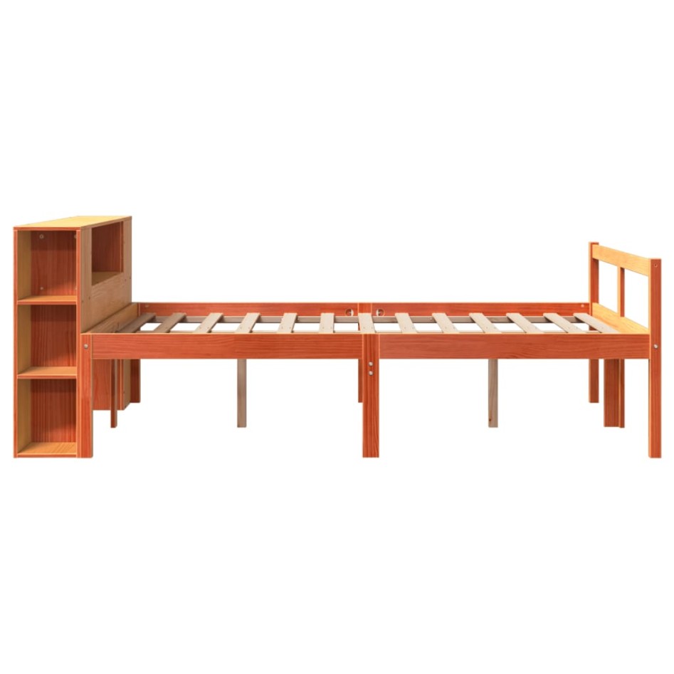 Cama con estantería sin colchón madera maciza marrón 135x190