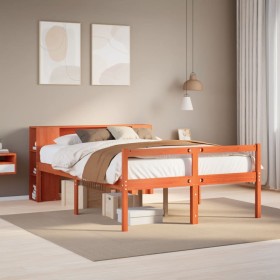 Cama con estantería sin colchón madera maciza marrón