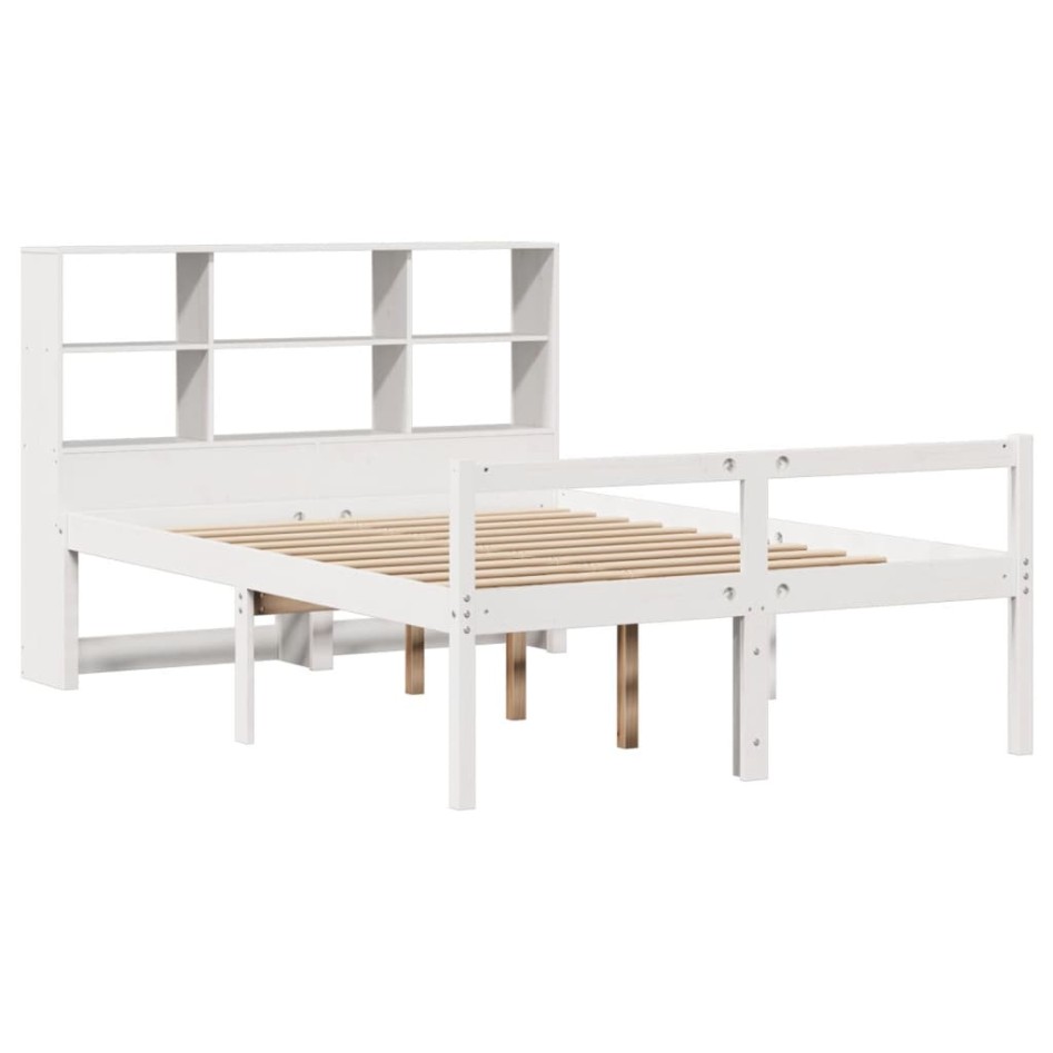 Cama con estantería sin colchón madera maciza blanca 150x200