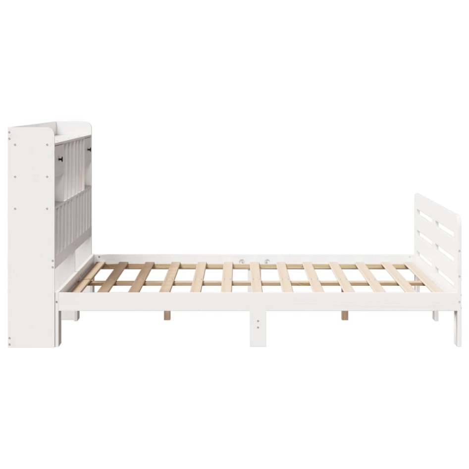 Cama con estantería sin colchón madera maciza blanca 150x200